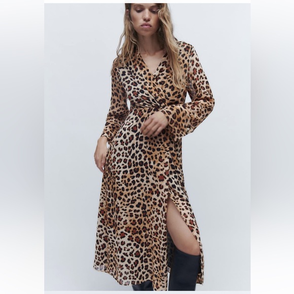 NWT ZARA LEOPARD ANIMAL PRINT MIDI DRESS SIZE XS NWT - Picture 4 of 5